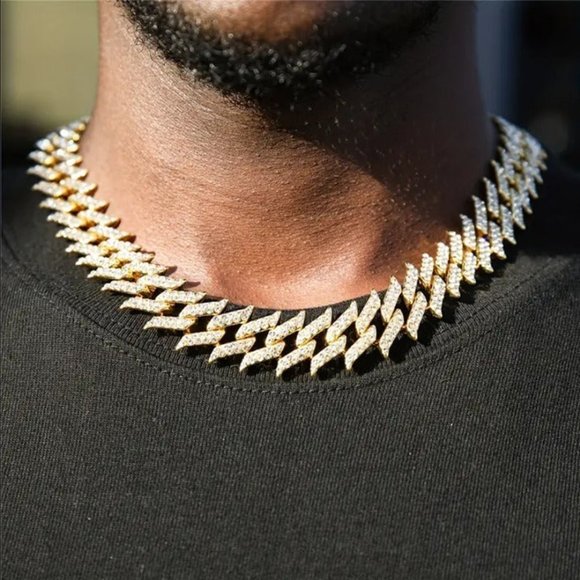 Other - 20" Mens 4ct Diamond 14K Gold Cuban Chain Link Necklace 4 ct 14 Karat Silver 20